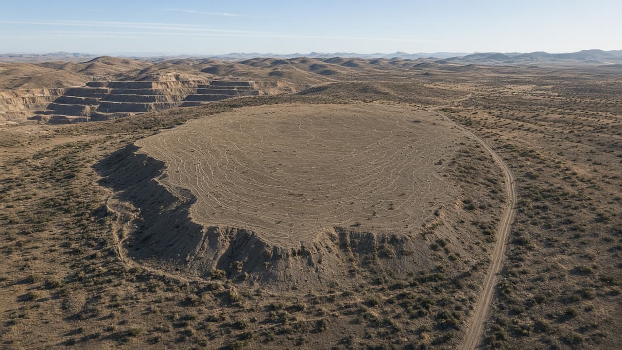 Vista aérea de terreno minero de superficie con curvas de nivel en Zacatecas