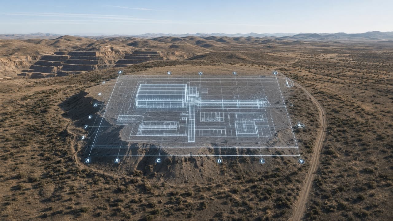 Planos de ingeniería proyectados sobre la topografía del predio
